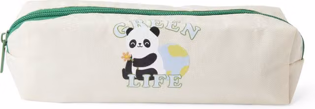 Astuccio porta penne piatto Panda dmail beige e bianco con chiusura zip in poliestere
