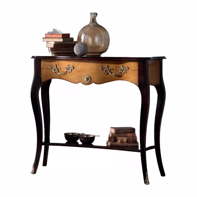 Consolle classica con 1 cassetto in legno stile shabby nero e noce Mobili 2G L/P/H: 100 x 40 x 88 cm – 2