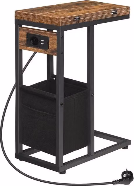 Tavolo da lavoro pieghevole a forma di C con stazione di ricarica e porte USB - Vintage marrone e nero