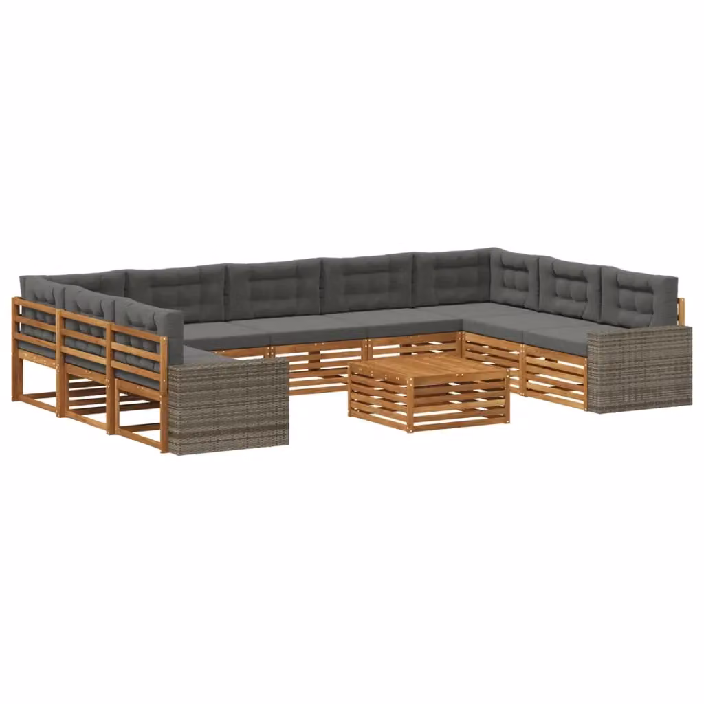 Set di divani da esterno a L con tavolino vidaXL in legno di acacia, colore beige e antracite – 2
