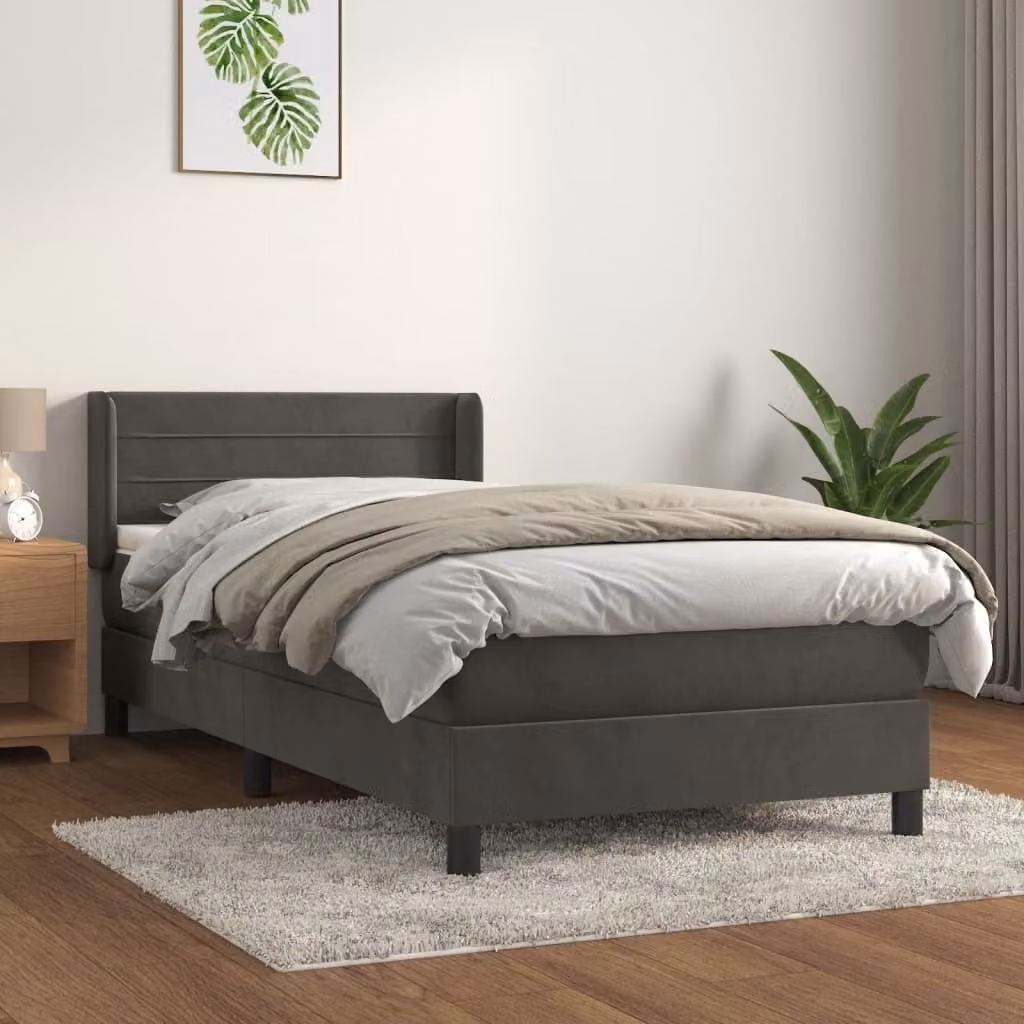 The Living Store Letto a molle con materasso grigio scuro 80x200 cm in velluto