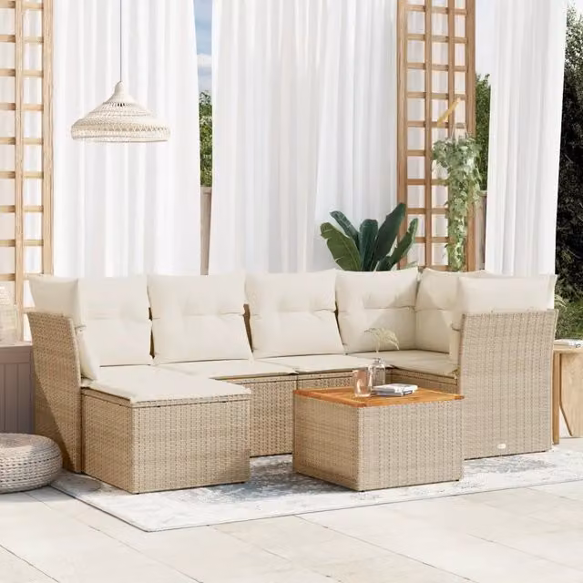 Set di Divani da Giardino VIDAXL in Polyrattan con Cuscini Beige, Design Moderno a L per 7 Persone