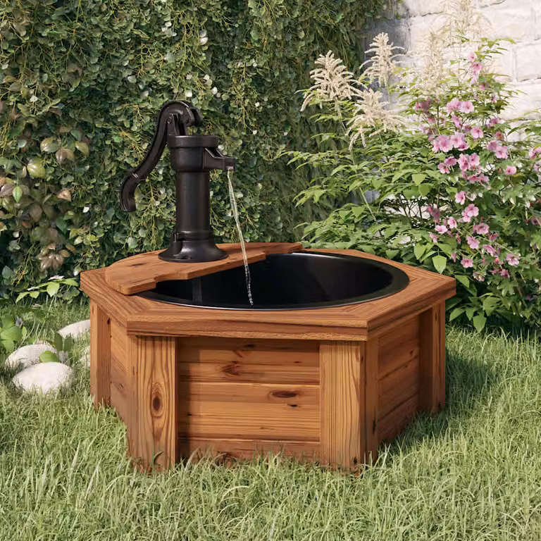 vidaXL Fontana d'Acqua Cascata in Legno di Abete Marrone con Pompa, L/P/H: 57 x 57 x 53 cm