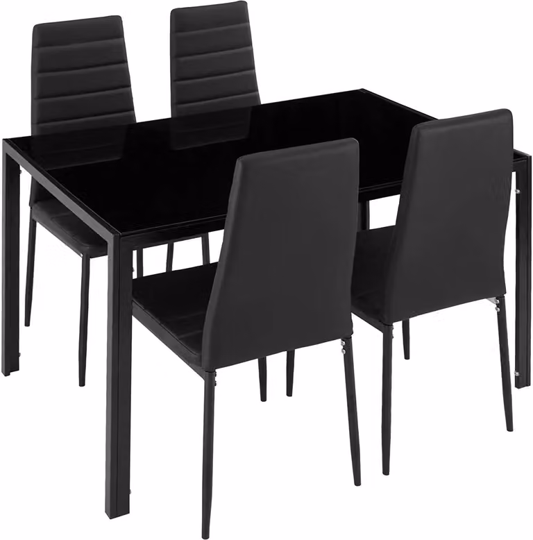 Set di 4 sedie da pranzo - Sedie imbottite per cucina - Rivestimento in ecopelle di poliuretano - Gambe in metallo - Design moderno e minimalista - Colore: nero