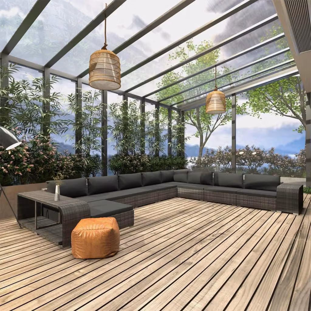 Maison Exclusive - Set da giardino da 11 pezzi con cuscini, in polyrattan grigio