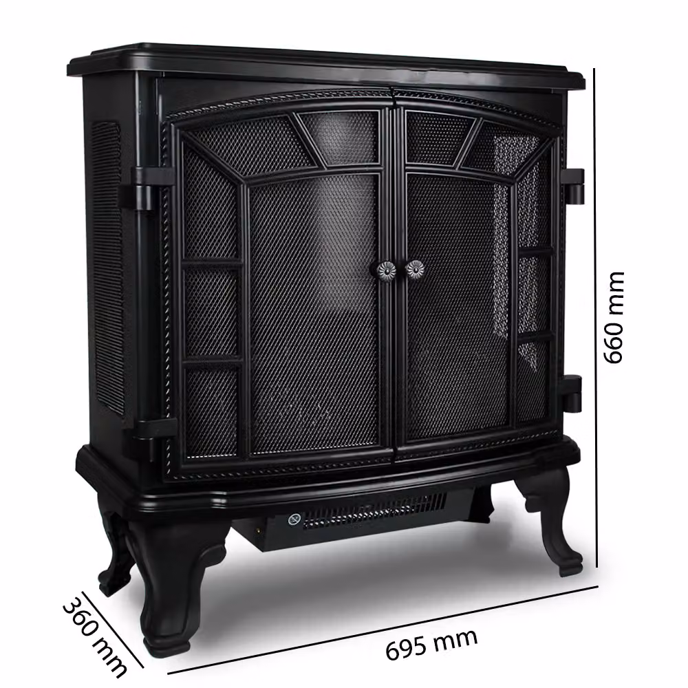 Camino elettrico a due ante Monzana 2000W nero L/P/H: 69,5 x 36,0 x 66,0 cm – 2