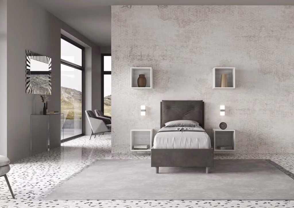 Letto singolo BS COM con rete imbottita in microfibra grigio L/P/H: 90 x 200 cm – 2