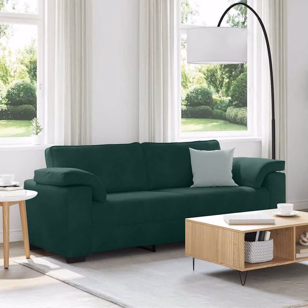 vidaXL Divano a 3 Posti Moderno in Velluto Verde con Cuscini, L: 220 cm, P: 77 cm, H: 82 cm