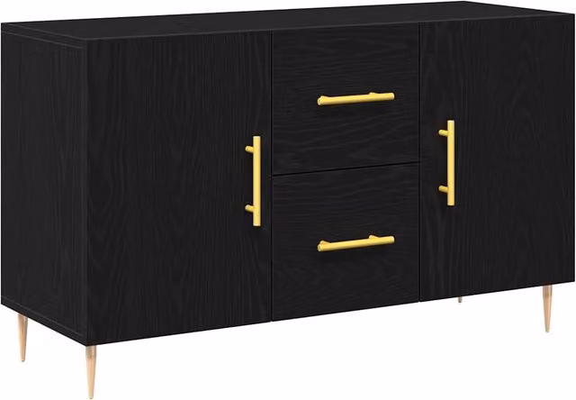 Credenza moderna in legno multistrato Rovere e Nero per soggiorno o sala da pranzo L: 100 cm, P: 36 cm, H: 60 cm – 1
