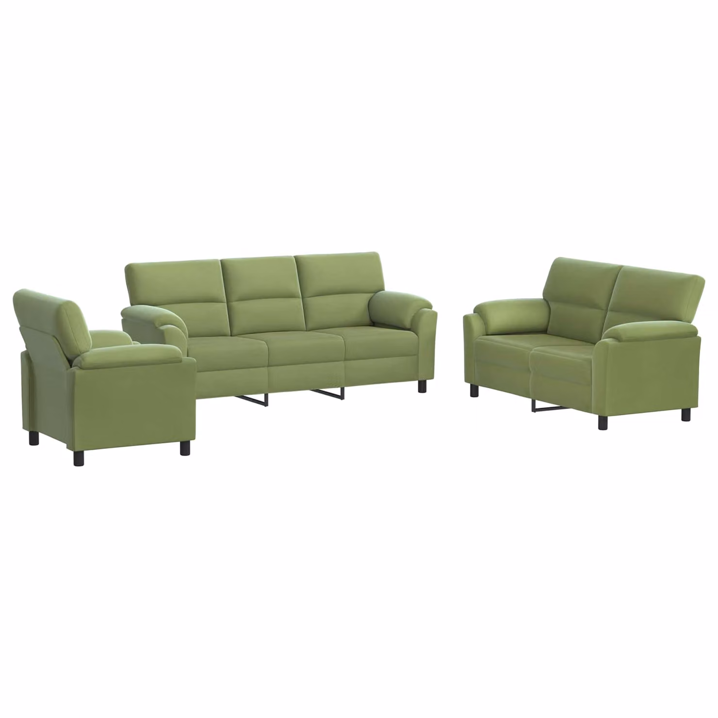Set di 3 divani moderni vidaXL in velluto verde chiaro con struttura in metallo