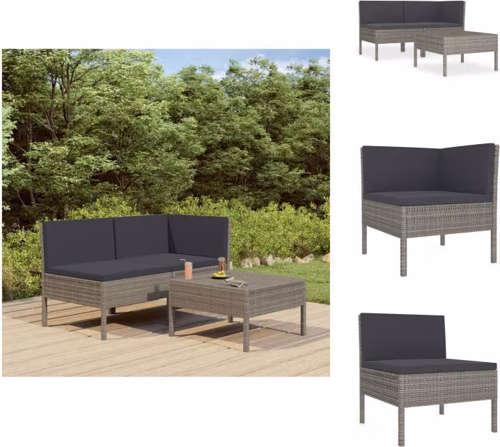 vidaXL Set di 3 pezzi con cuscini in rattan grigio - Set di mobili da giardino