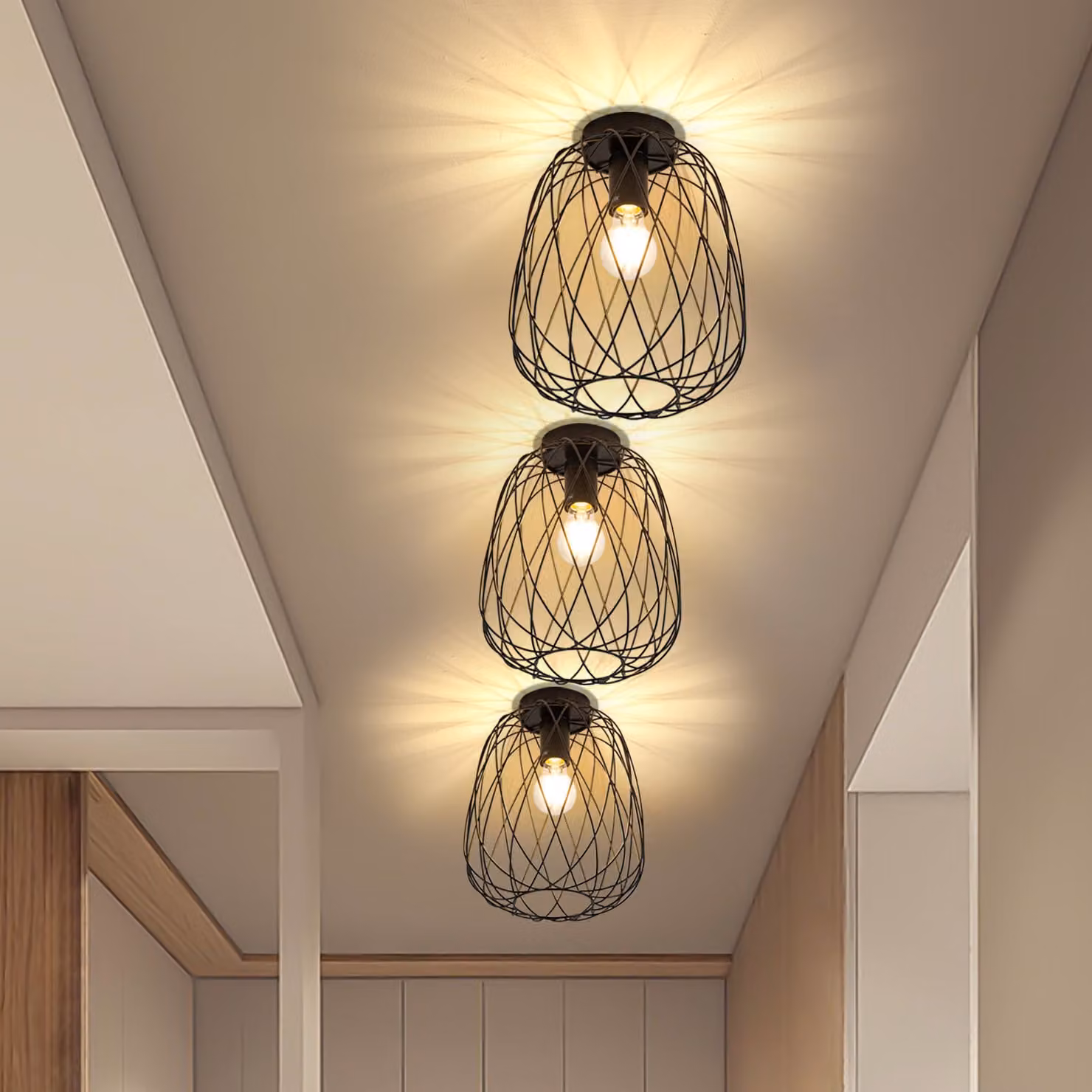 ZMH lampada da soffitto nero faretto soffitto vintage 1 fiamma E27 portalampada lampada metallo soffitto sala da pranzo lampada gabbia singola per soggiorno cucina camera da letto corridoio Max.40W Ø 20cm
