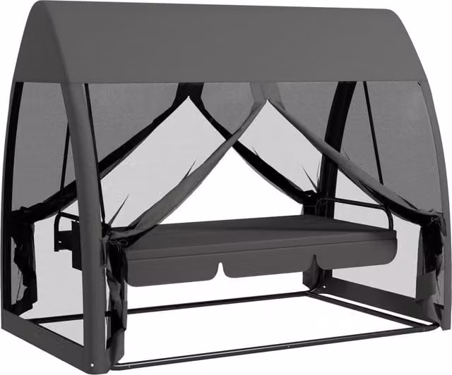 Dondolo da giardino 3 posti con funzione letto ¨C Xylo ¨C Struttura in metallo con zanzariera, grigio