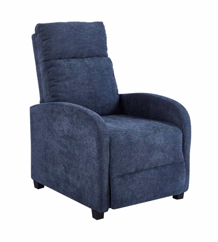 Poltrona Reclinabile Polly Domo Mea in Velluto Blu con Braccioli e Struttura in Metallo L/P/H: 80 x 66 x 95 cm