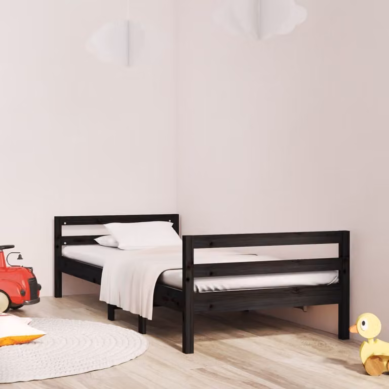 The Living Store letto in legno massiccio nero 75x190 cm pino