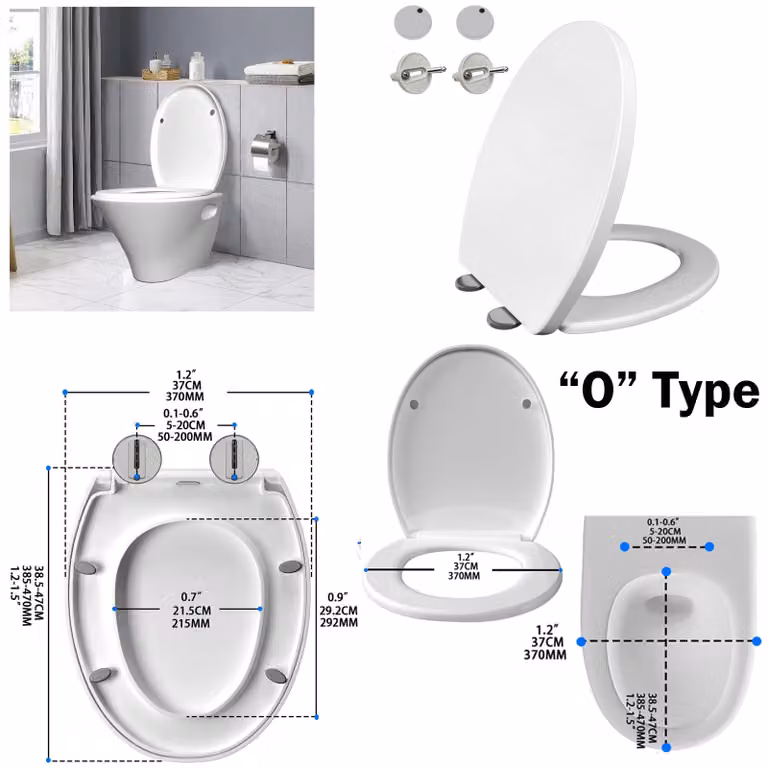 Copertura per WC - Sistema di abbattimento automatico - Coperchio per WC con cerniere a chiusura rapida - Sedile fisso - Bianco