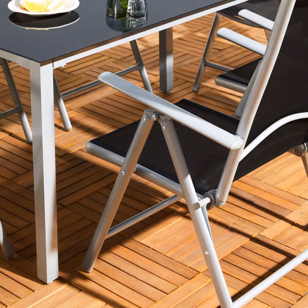 Set da giardino Casaria Bern composto da tavolo rettangolare in alluminio con piano in vetro e 7 sedie per esterni – 2
