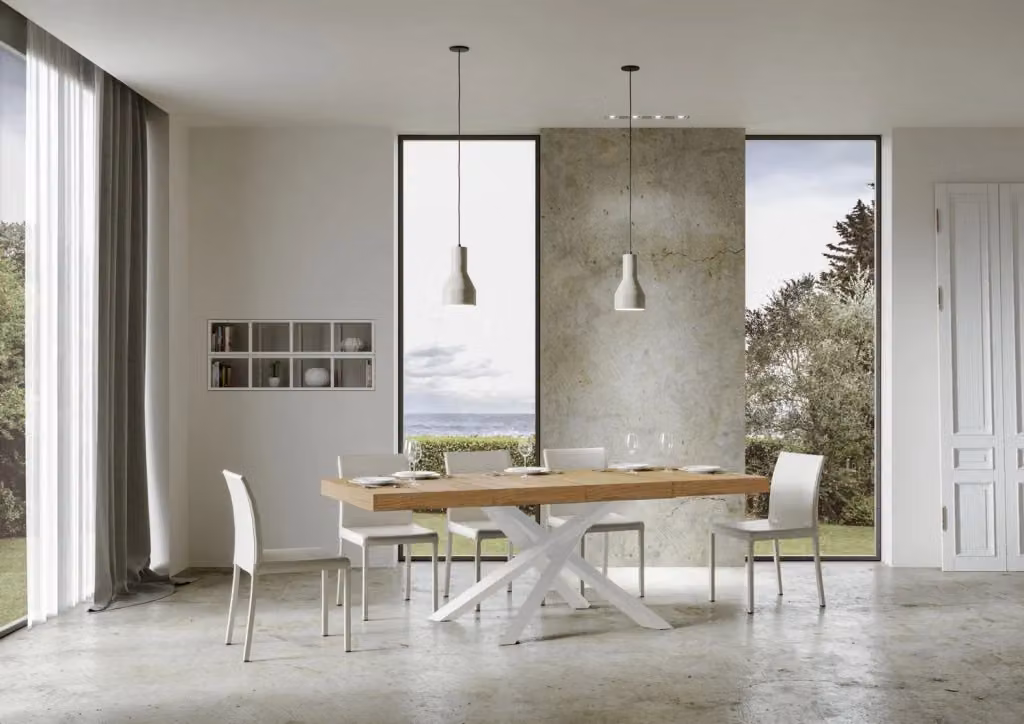 Tavolo allungabile Volta Premium Bs Com in quercia natura con telaio bianco L/P/H: 130 x 90 x 77 cm, estensibile fino a 234 cm – 2