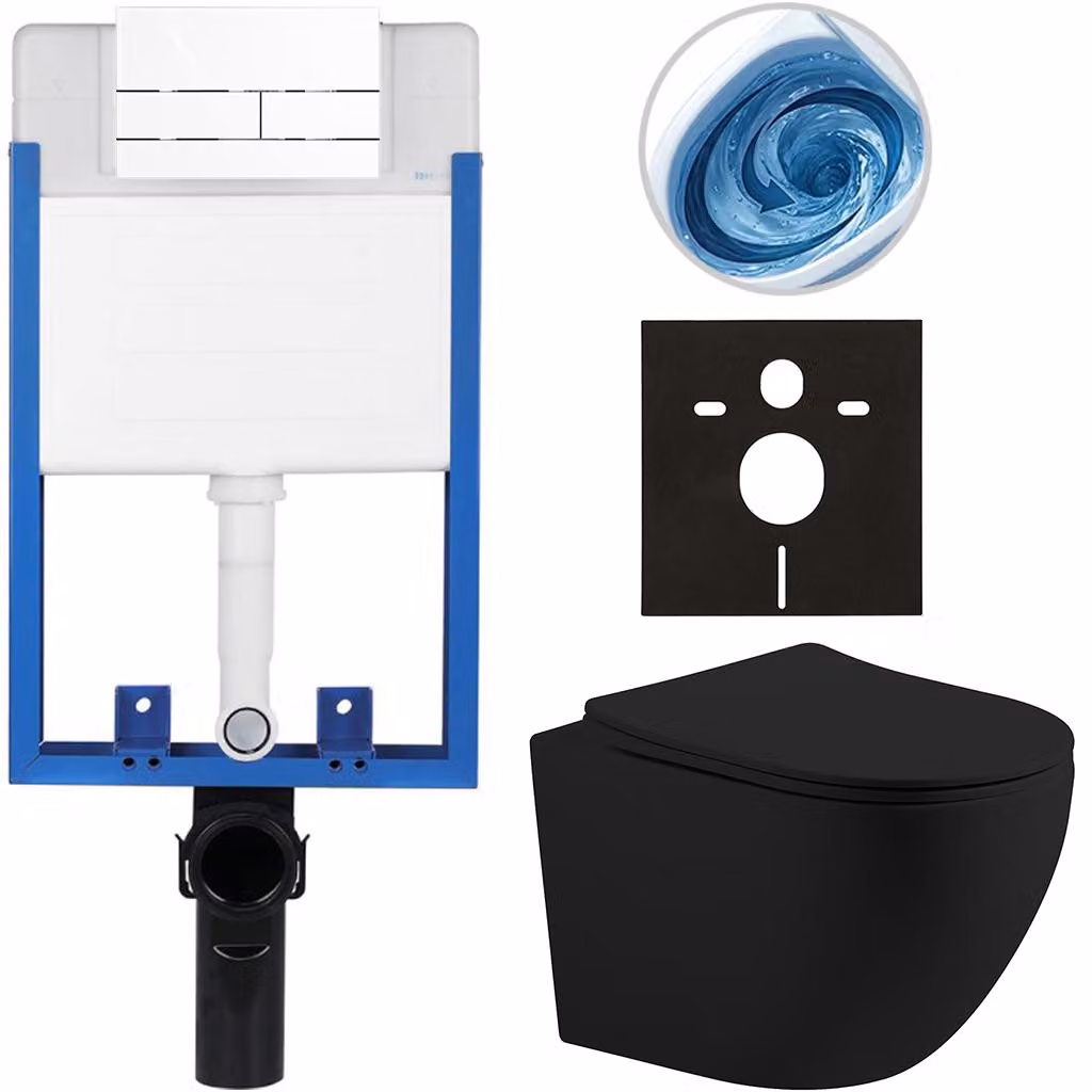 CERANO - Set completo per WC da incasso Lite/Cesso - nero opaco - pulsante per WC Line, bianco - da incasso - 49x36 cm
