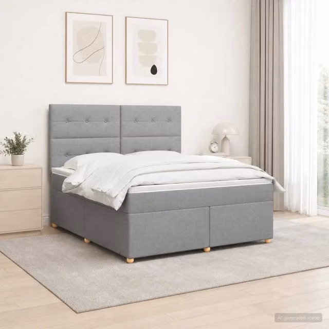 Letto box spring ibrido vidaXL con materasso a molle insacchettate e base contenitore, colore grigio, L/P: 140 x 200 cm