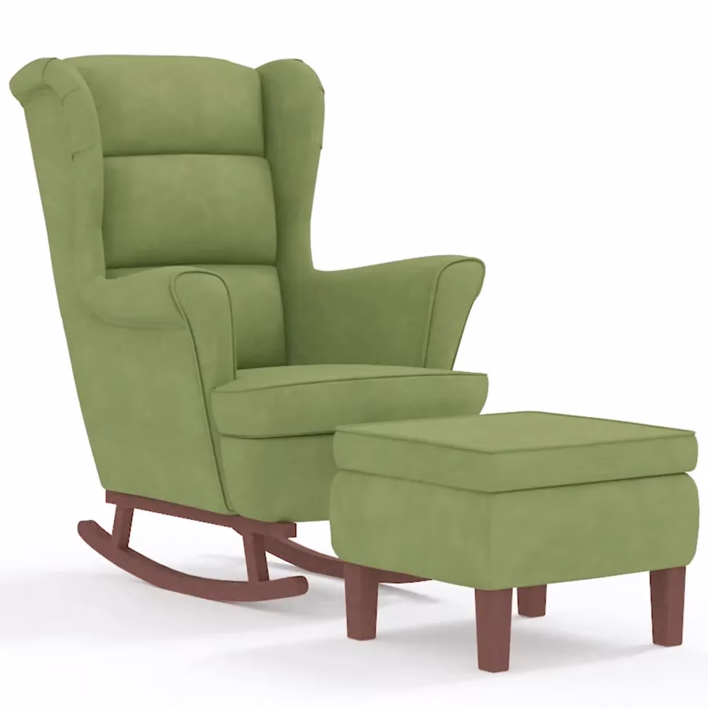 Sedia a dondolo con schienale alto e pouf incluso vidaXL in velluto verde chiaro – 2