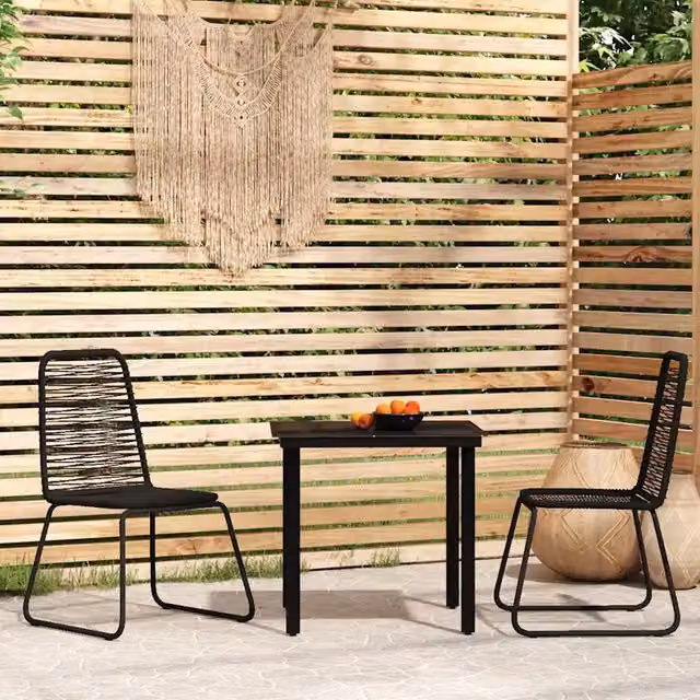 Set da pranzo da giardino moderno vidaXL in acciaio nero e vetro, 3 pezzi – 1
