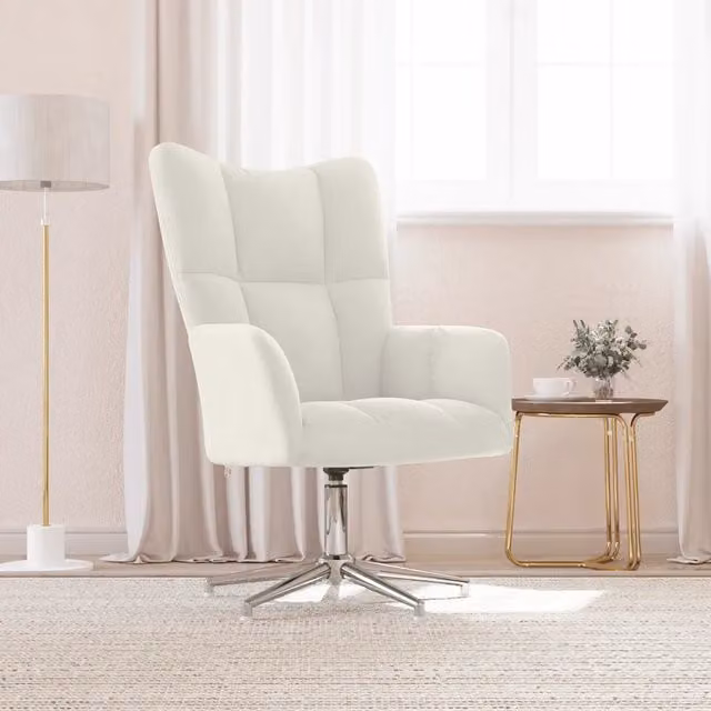 Sedia Relax girevole con braccioli vidaXL in velluto bianco con struttura in metallo