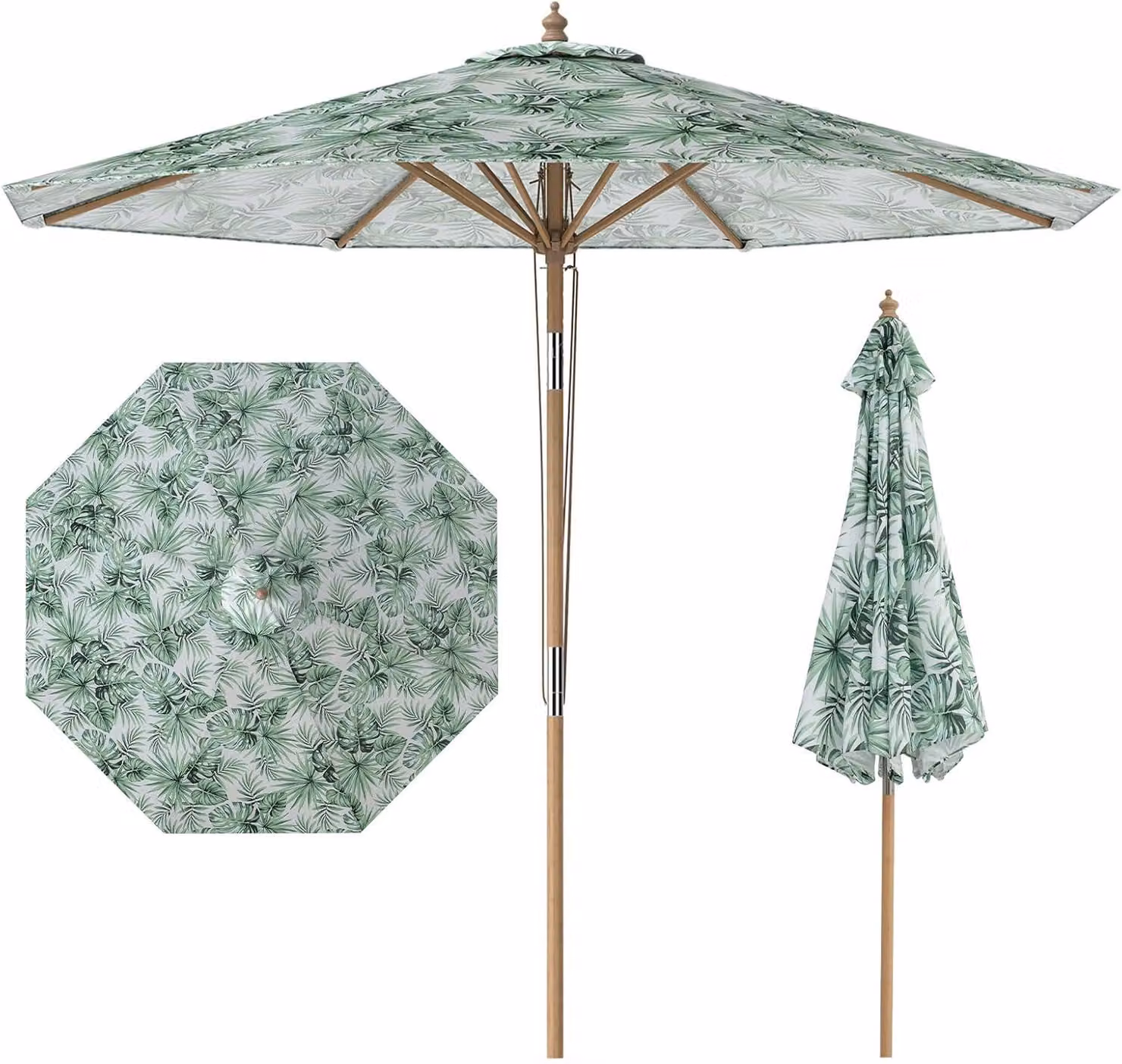 Ombrellone COSTWAY φ 270 cm, ombrellone da giardino in legno, inclinabile di 30° su entrambi i lati, ombrellone da balcone, ombrellone da terrazza, ombrellone da mercato, verde