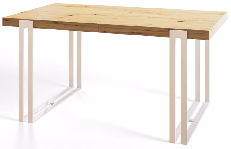 Tavolo da pranzo rettangolare allungabile rosa, tavolo da salotto moderno 180-280 x 90 x 77 cm, modello Artisan con gambe in metallo bianco