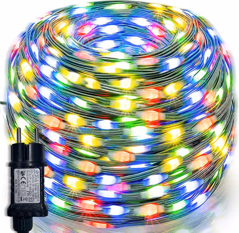 20M LED luci fiabesche colorate decorazione natalizia filo verde alimentato per giardino festa fai da te albero di Natale interno (PVC, 8 modalità, funzione di memoria, DC24V)