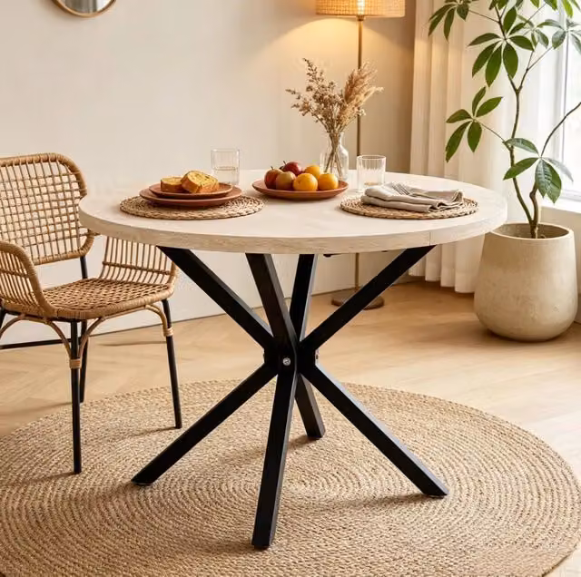 Tavolo da pranzo rotondo nero e legno Ø100 cm