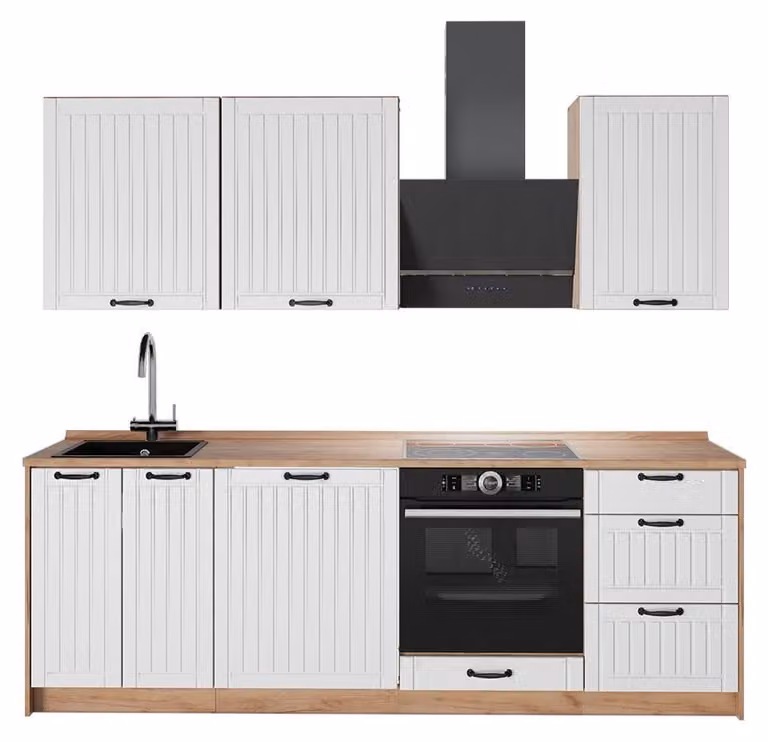 Cucina componibile Vicco Fame-Line Bianco rustico/Rovere dorato 230 cm, PL Rovere, Model 64002