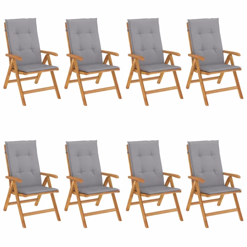 Set di 8 sedie pieghevoli reclinabili vidaXL in legno di teak con cuscini grigi per giardino – 2
