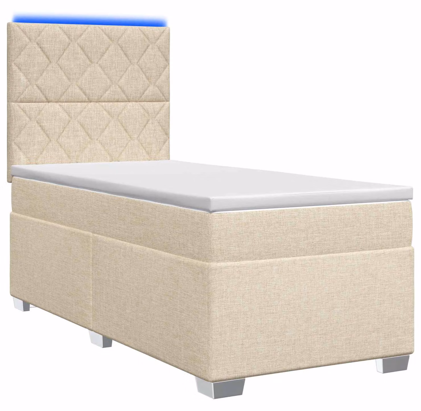 Letto a molle con materasso crema 100 x 200 cm in tessuto