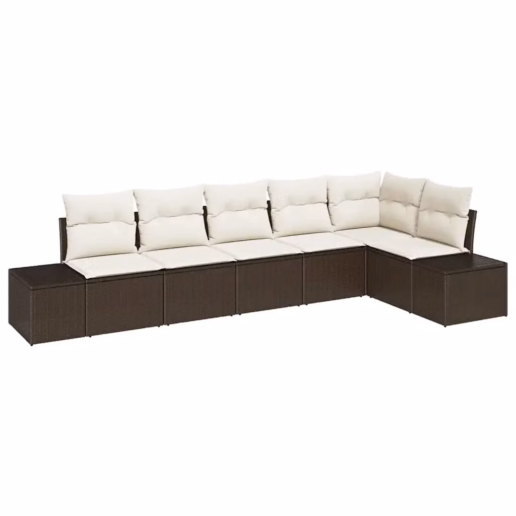 Set Divano da Giardino vidaXL 6 Pezzi a Forma di L in Polyrattan Marrone e Beige con Cuscini Imbottiti e Struttura in Acciaio Verniciato a Polvere – 2