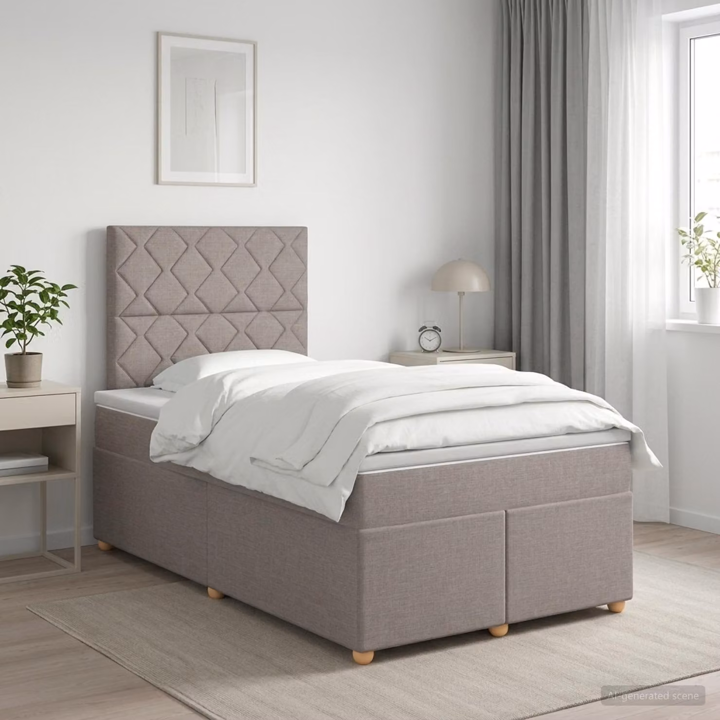 Letto box spring con materasso ibrido vidaXL in tessuto beige e grigio L/P: 200 x 120 cm