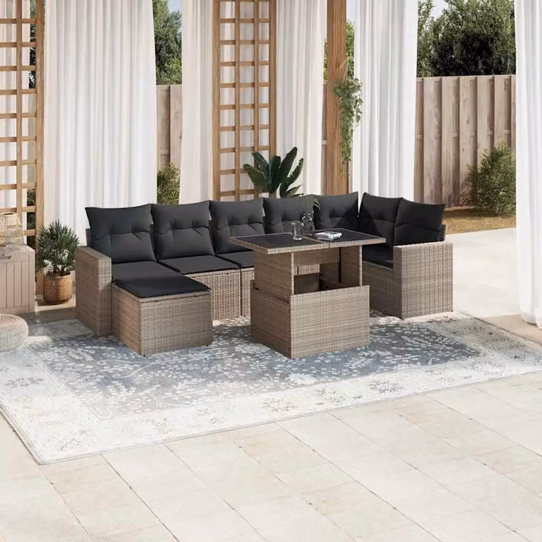 vidaXL Set Divano da Giardino a L 8pz in Polyrattan Grigio Antracite con Cuscini e Tavolino