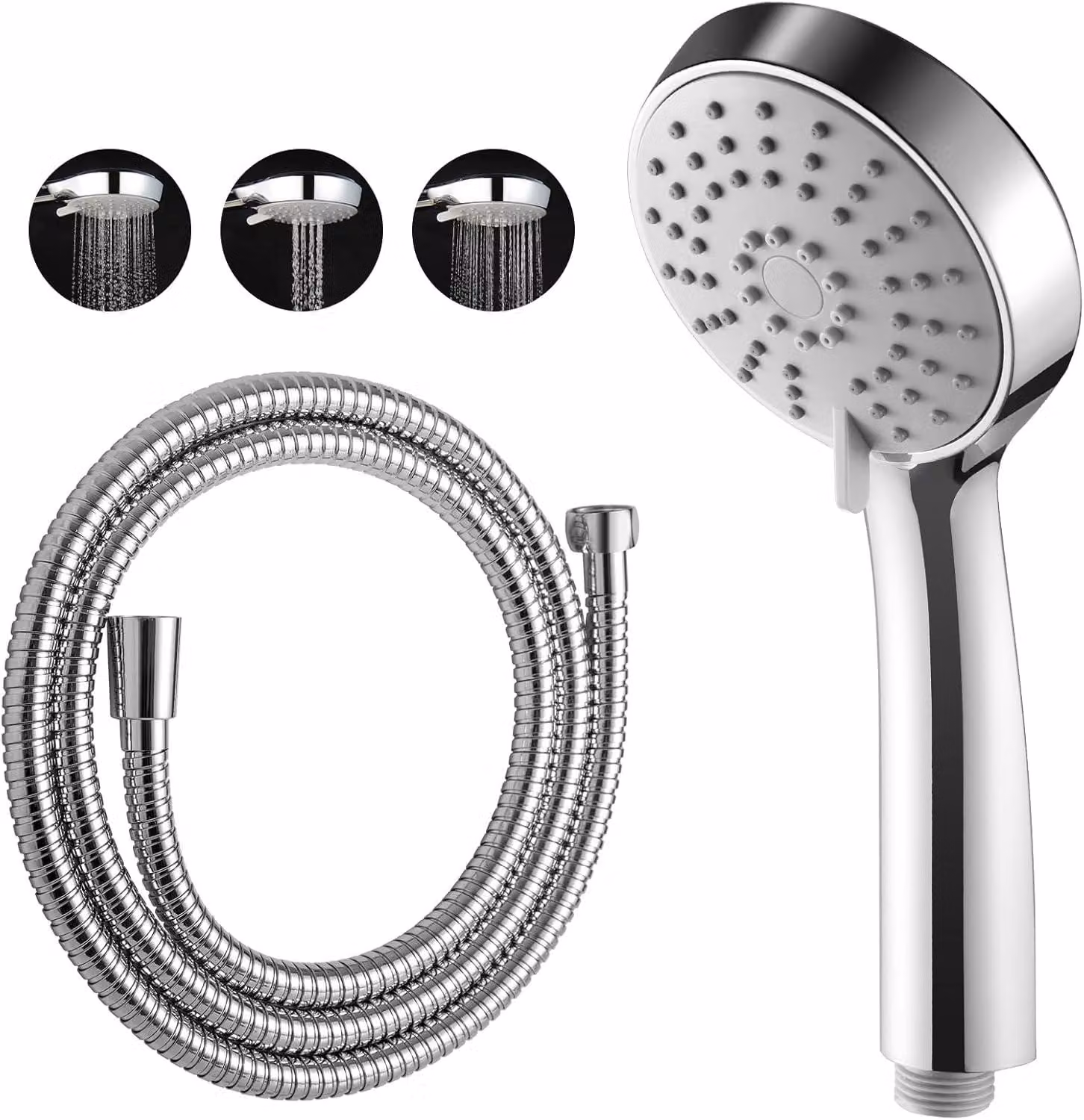 Doccetta con 3 tipi di getto, tubo da 1,6 metri, diametro di 10 cm, per l'uso in doccia