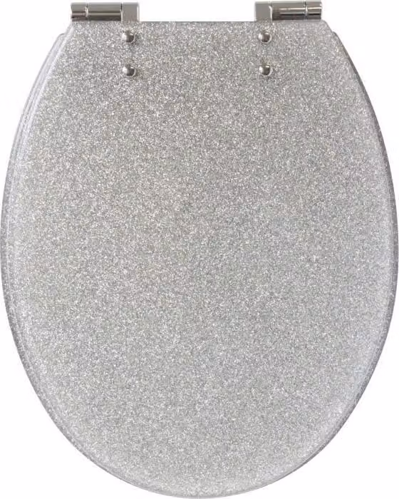Sedile WC con freno magnetico, GELCO DESIGN, resina glitter argento, grigio glitterato