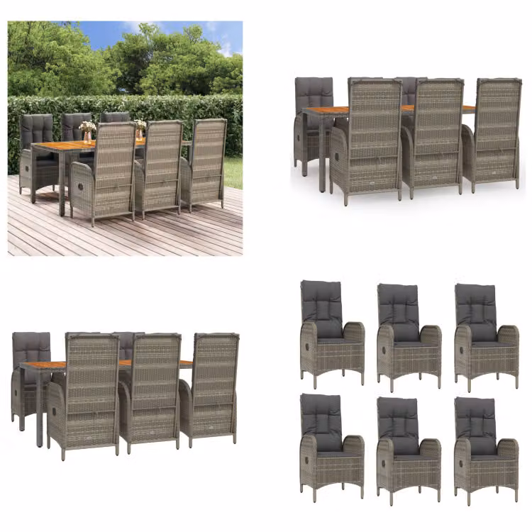 vidaXL Set da pranzo da giardino 7 pezzi con cuscini in poly rattan grigio - Set da pranzo da giardino - Set da pranzo da giardino - Set da pranzo da terrazza