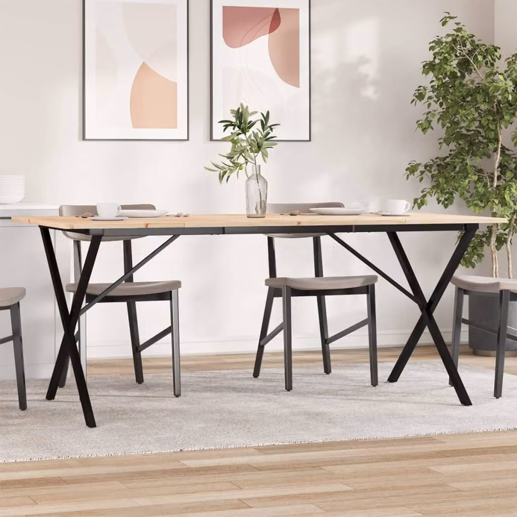 vidaXL Tavolo da Pranzo Rettangolare in Legno di Pino e Acciaio con Telaio a X, Marrone, L: 180 cm, P: 90 cm, H: 75 cm – 1
