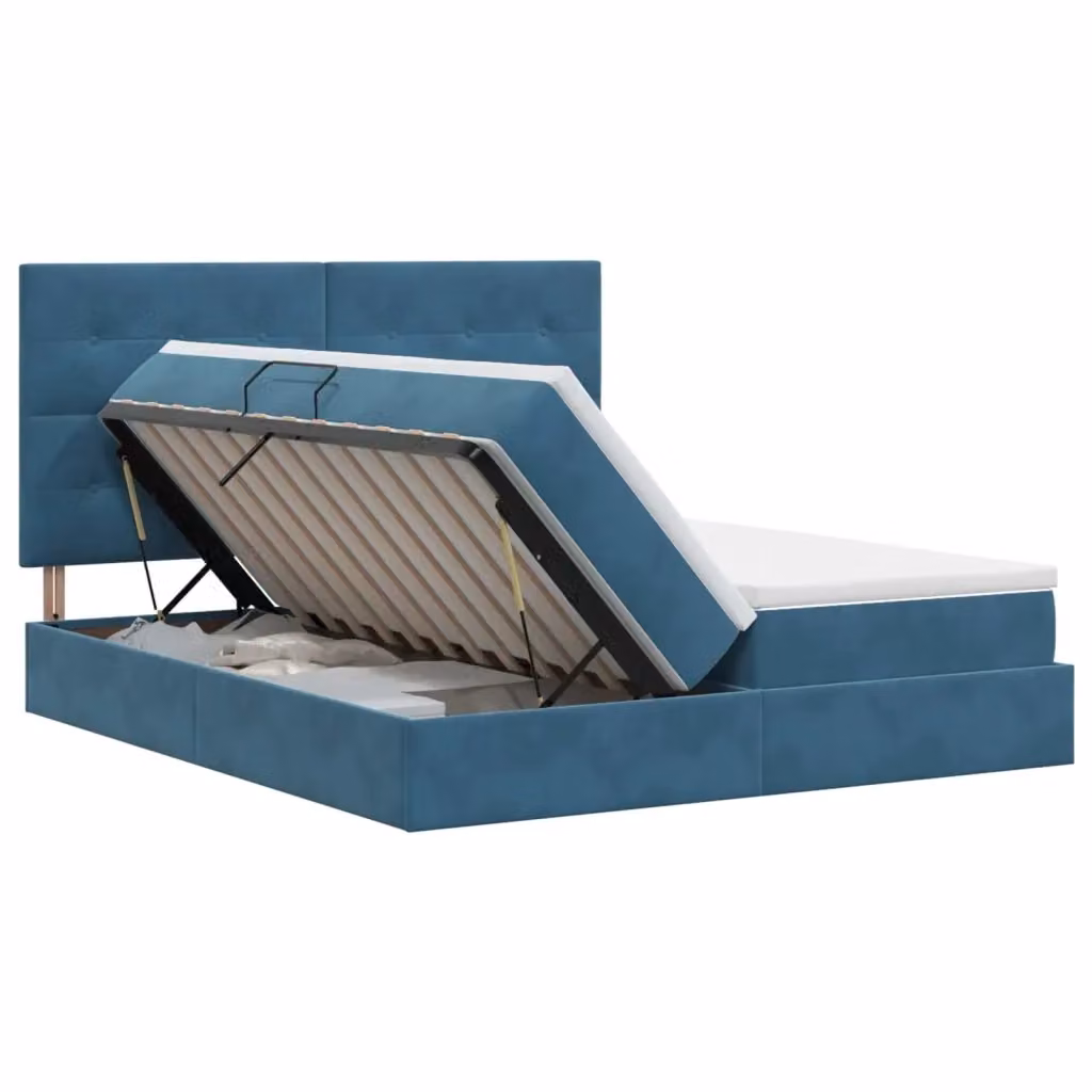 Letto con Contenitore Moderno vidaXL in Velluto Blu con Base Lift Up L: 180 cm, P: 200 cm, H: 204 cm – 2