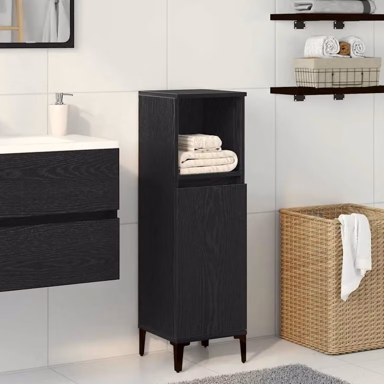 Mobile da bagno moderno vidaXL in legno e metallo nero, L/P/H: 30 x 30 x 100 cm