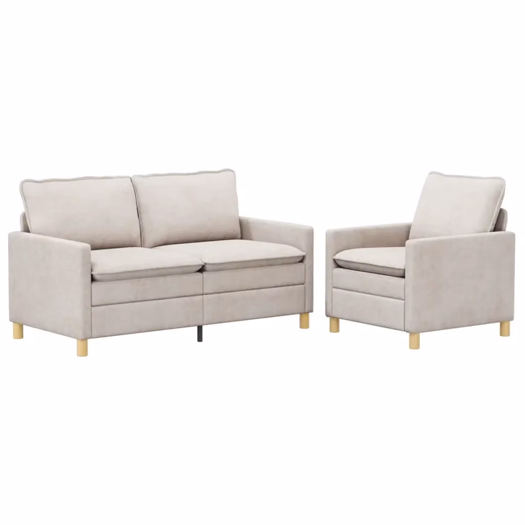 Set di 2 divani moderni vidaXL in tessuto beige con struttura in metallo e cuscini inclusi per il tuo soggiorno – 2