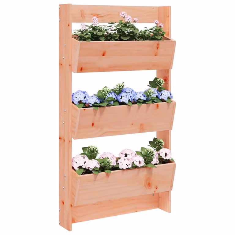 Fioriera a muro vidaXL con 3 ripiani in legno massello Douglas, colore marrone, L: 60 cm, P: 18,5 cm, H: 110 cm
