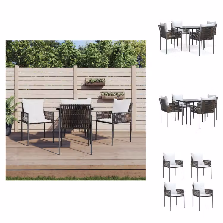 vidaXL Set da pranzo da giardino 5 pezzi con cuscini in polirattan e acciaio - Set di mobili da giardino