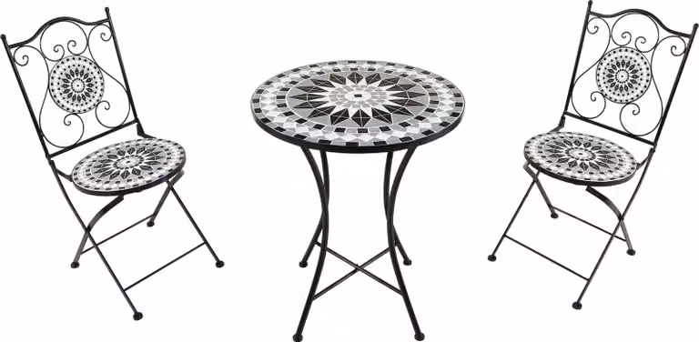 AXI Amélie Set Bistrot da Balcone, 2 Sedie 1 Tavolo, Set Bistrò Veranda Mosaico Bianco/Nero - Set Bistro da Giardino, Tavolo Bistro a Mosaico per Giardino/Balcone/Terrazza