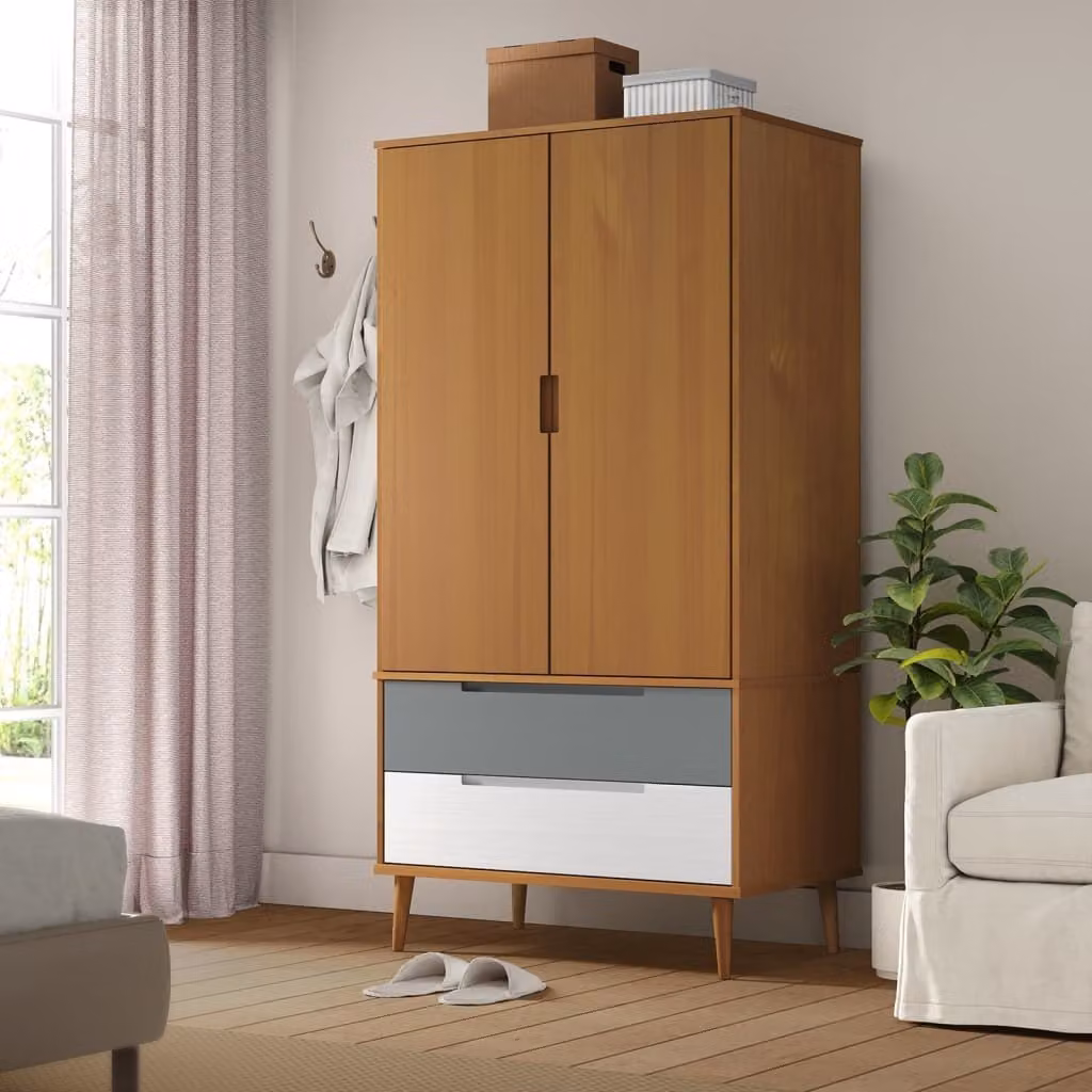 The Living Store Armadio MOLDE Marrone 90x55x175 cm in legno di pino massiccio