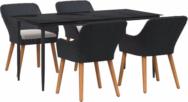 Set da Pranzo per Giardino con cuscino 5 pcs Nero polyrattan