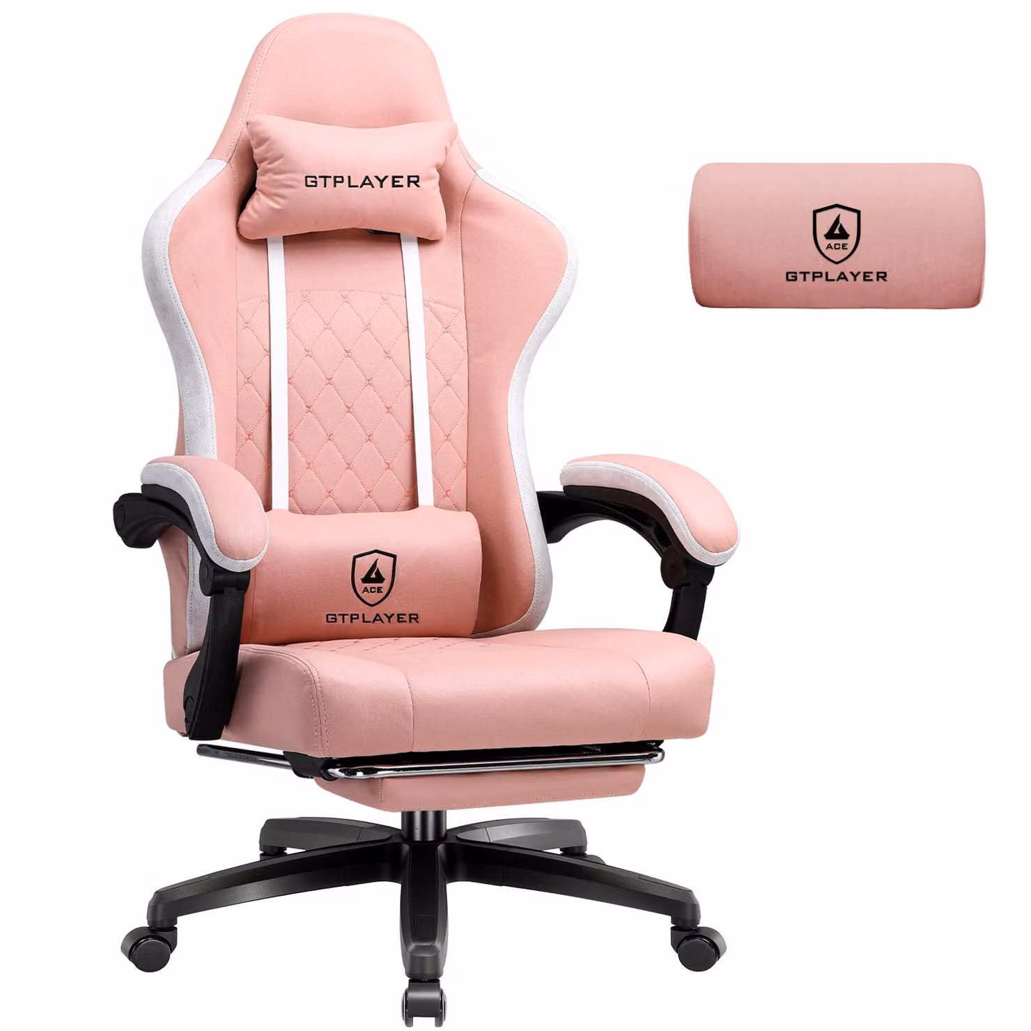 Sedia da gaming GTPLAYER, rivestita in tessuto, con imbottitura a molle indipendenti, sedia girevole ergonomica, sedia da gaming con poggiapiedi, capacità di carico fino a 150 kg, colore rosa